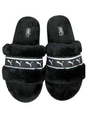 Puma Fluff Remix Faux Fur Slides Black Size 5 Cozy Cabincore Lounge